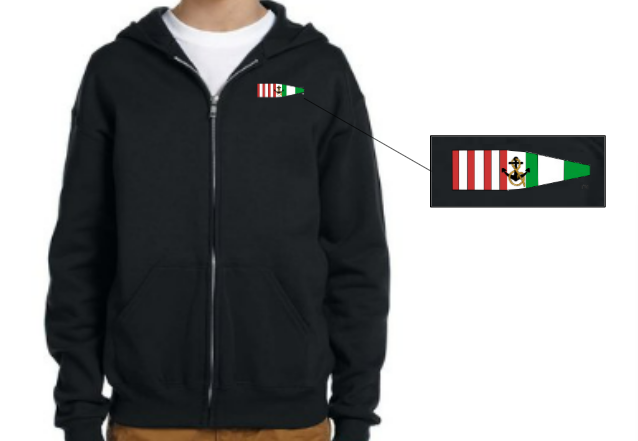 Youth Fleece Full-Zip Hooded Sweatshirt - Port and Starboard Custom Signal Flag Logo Embroidered Youth Sailing Attire Jerzees