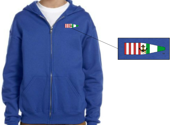 Youth Fleece Full-Zip Hooded Sweatshirt - Port and Starboard Custom Signal Flag Logo Embroidered Youth Sailing Attire Jerzees
