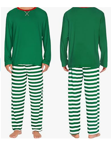 Men's Green and White Striped Pajamas