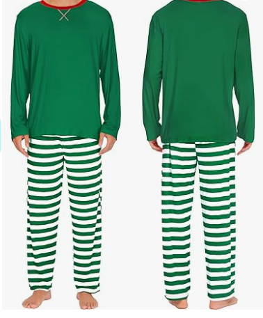 Men's Green and White Striped Pajamas