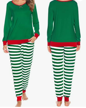 Women's Green and White Striped Pajamas