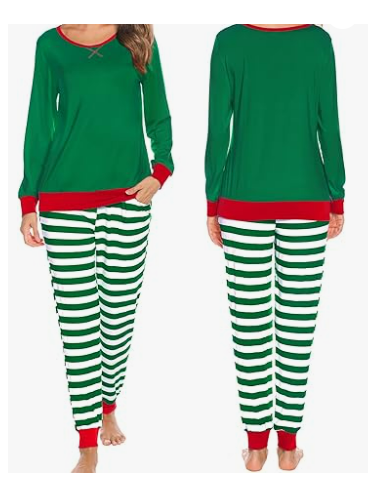 Women's Green and White Striped Pajamas