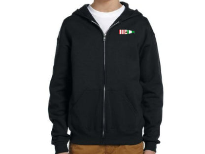 Youth Fleece Full-Zip Hooded Sweatshirt - Port and Starboard Custom Signal Flag Logo Embroidered Youth Sailing Attire Jerzees