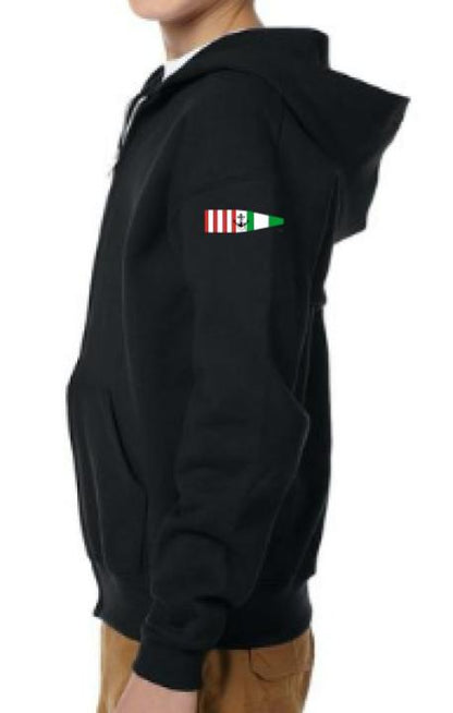 Youth Fleece Full-Zip Hooded Sweatshirt - Port and Starboard Custom Signal Flag Logo Embroidered Youth Sailing Attire Jerzees