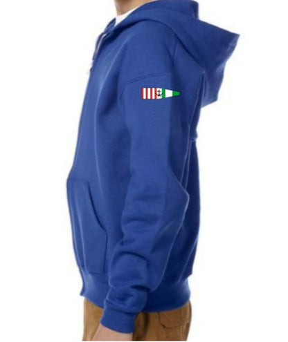 Youth Fleece Full-Zip Hooded Sweatshirt - Port and Starboard Custom Signal Flag Logo Embroidered Youth Sailing Attire Jerzees